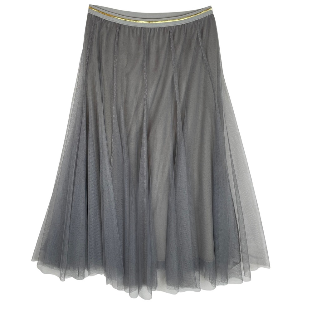 CHICWISH Grey Tulle Midi Skirt Mesh Layered Gold Waistband Women's XS